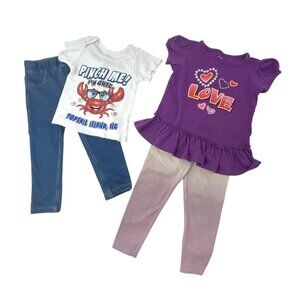 Garanimals & Wings 12M Baby Outfits Purple Love Top W/ Ombre Leggings & Crab Tee